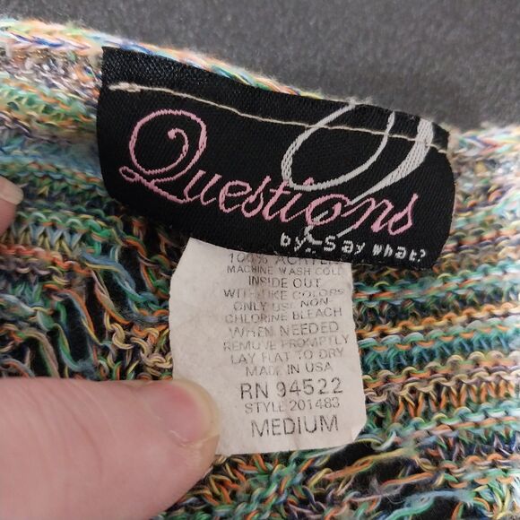 Questions by Say What cardigan Womens M multicolor open knit waterfall Coastal - Picture 3 of 6